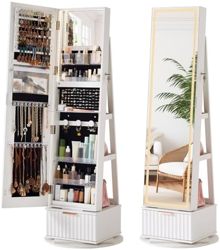Full Length Mirror Jewelry Armoire - Рифленый профиль 360 ° Вращающийся шкаф-витрина