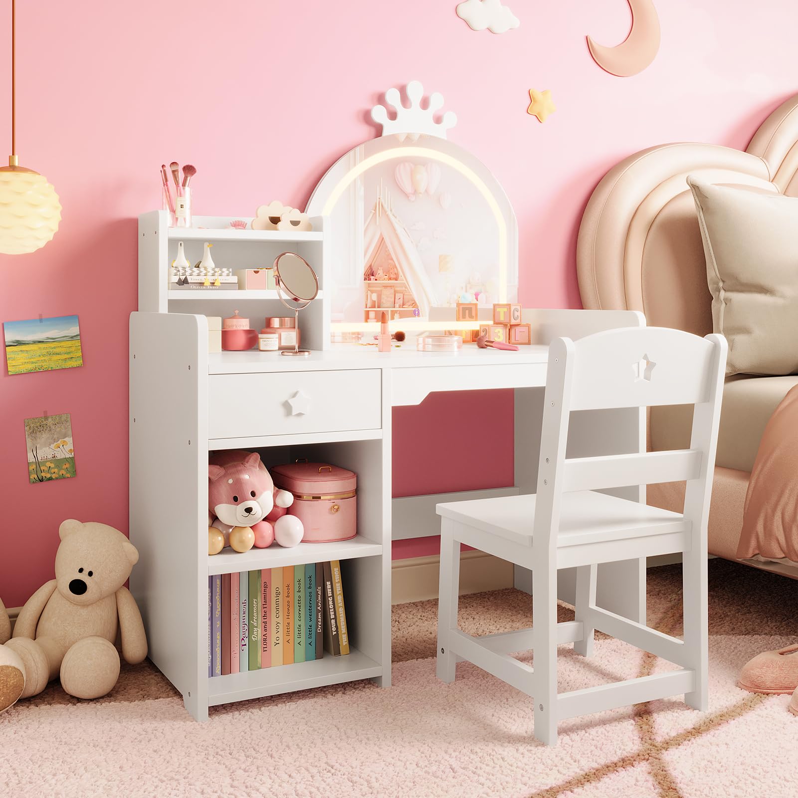 Dressing Table Vanity With Lighted Mirror - Детский туалетный столик с креслом -