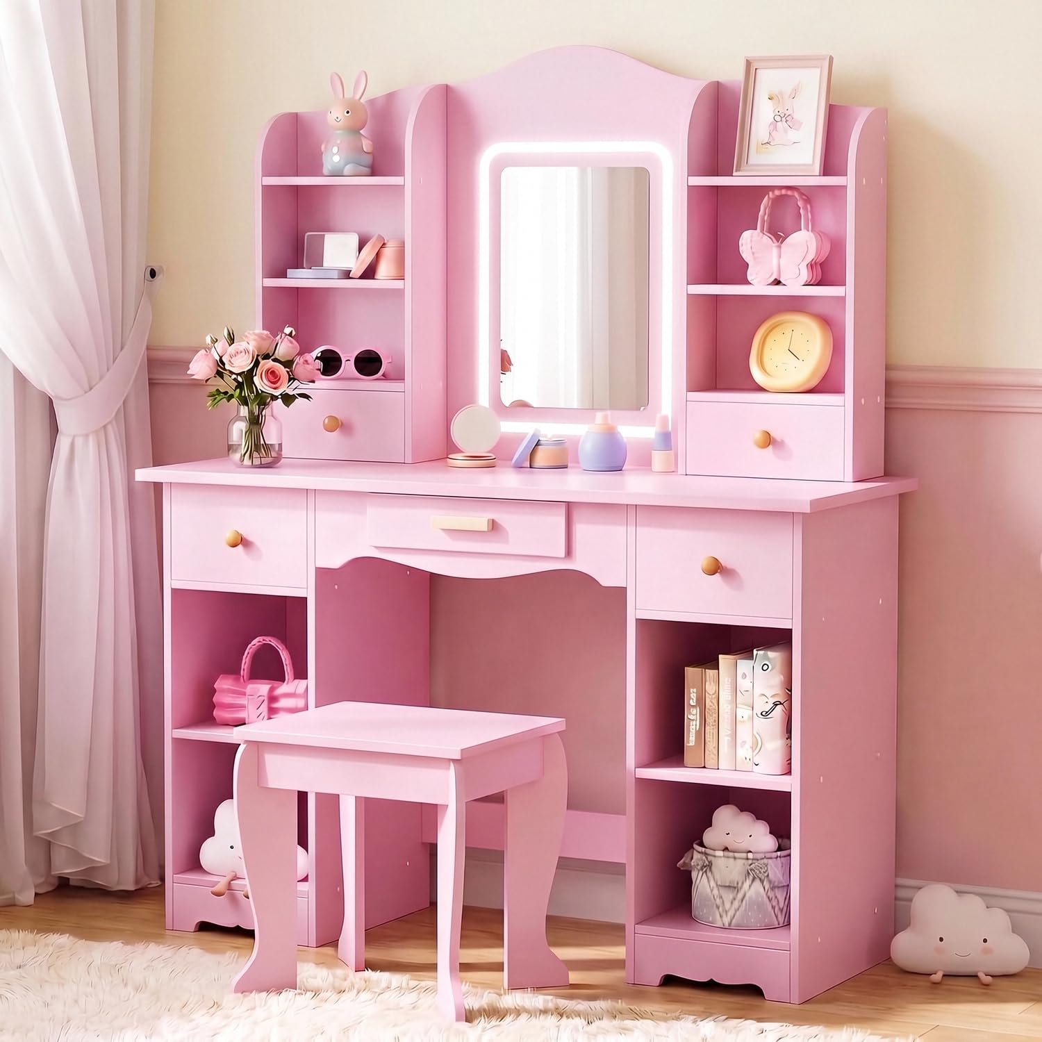 Dressing Table Vanity With Lighted Mirror - Детский туалетный столик с 3-цветной подсветкой,