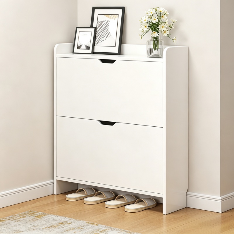 Shoe Rack Cabinet Narrow Entryway - Двухуровневый деревянный органайзер для обуви с
