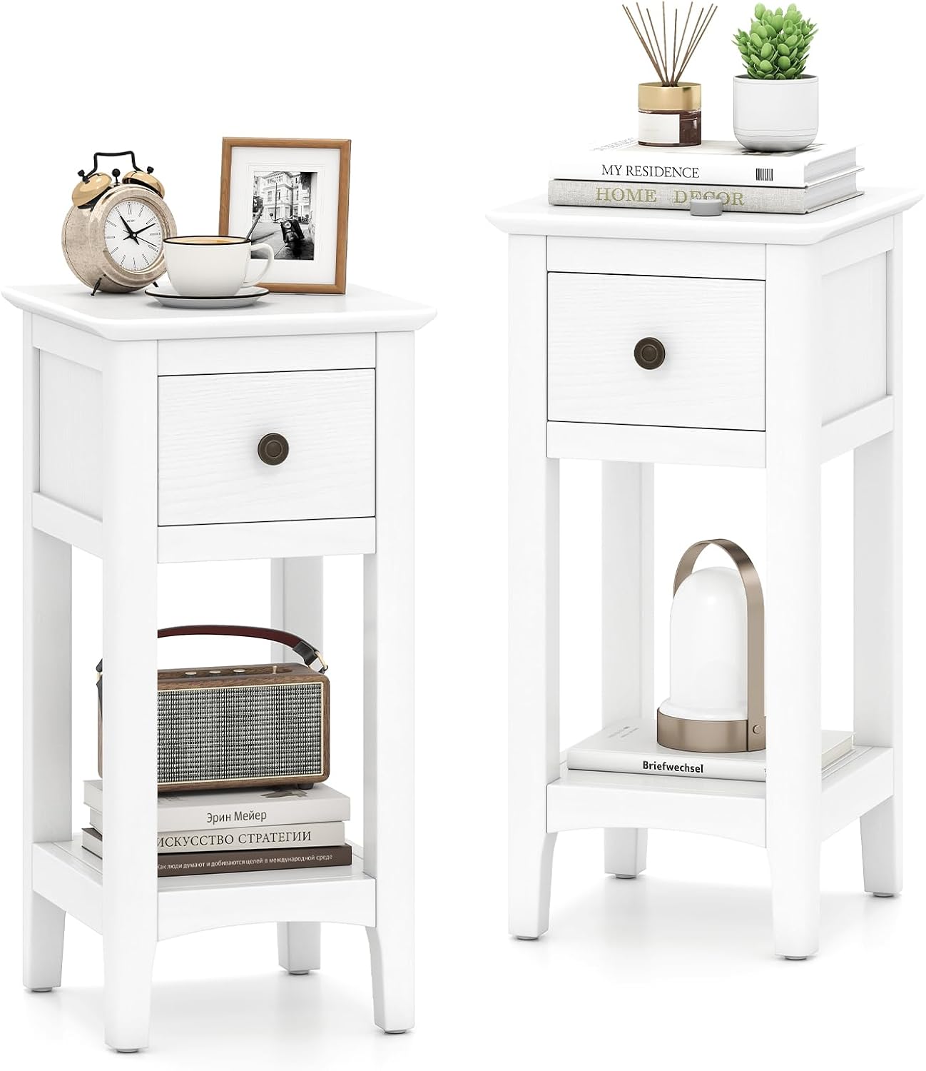 Solid Wood Nightstand 2 Drawers - Узкие прикроватные столики с выдвижными ящиками,