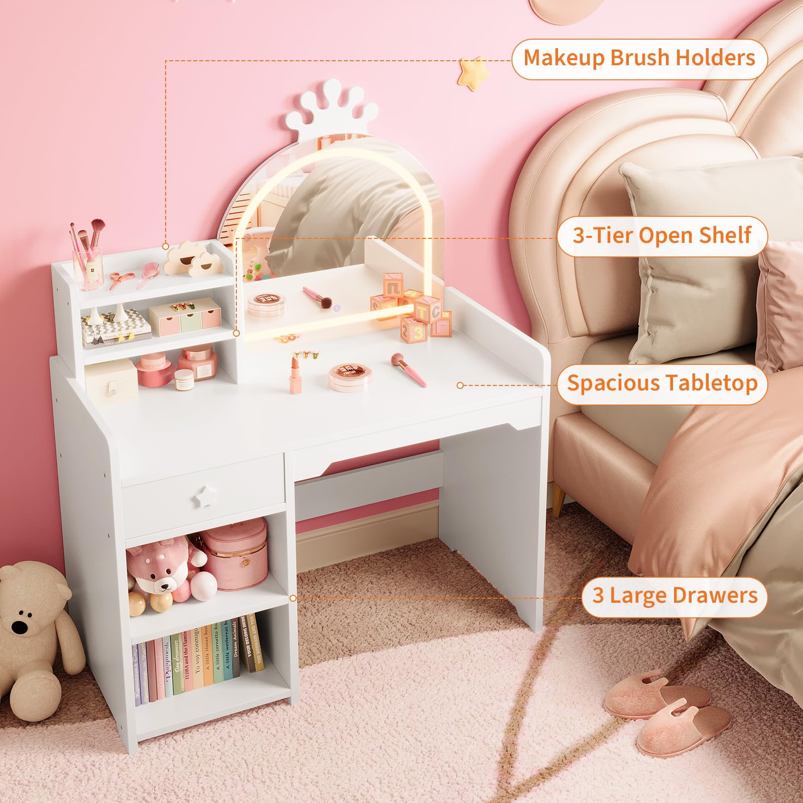 Детский туалетный столик с кре – обзор и цена Dressing Table Vanity With Lighted Mirror