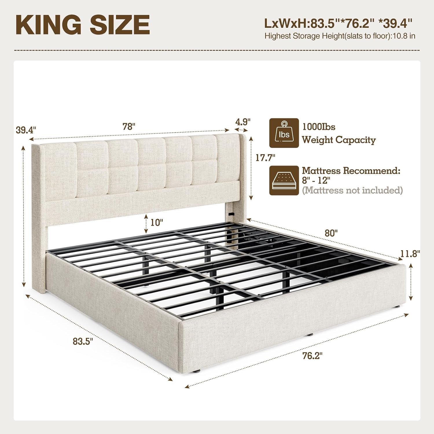 Кровать размера King-size с ги – обзор и цена Gas Lift Storage Bed Hydraulic