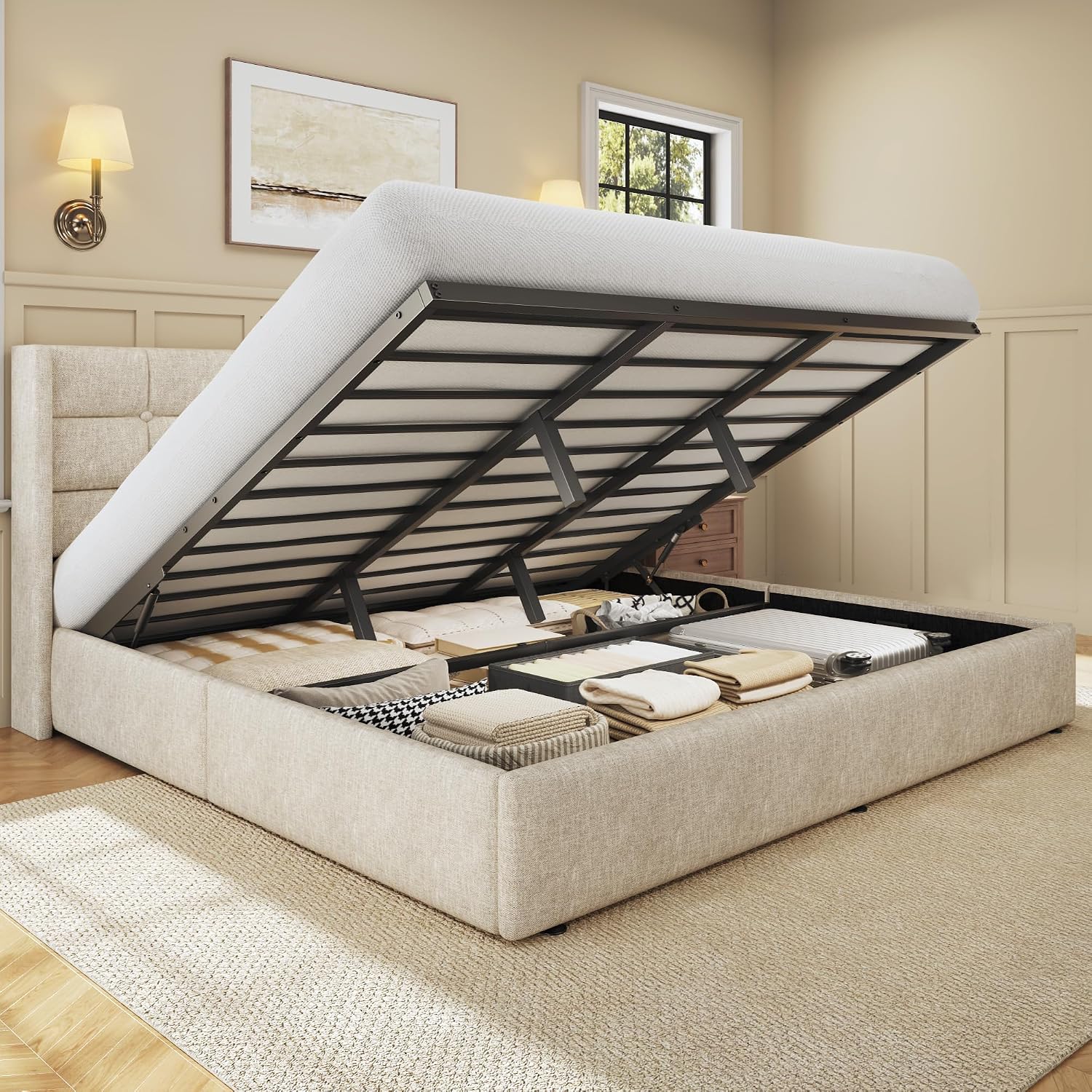 Кровать King Size с подъемным  – обзор и цена Gas Lift Storage Bed Hydraulic