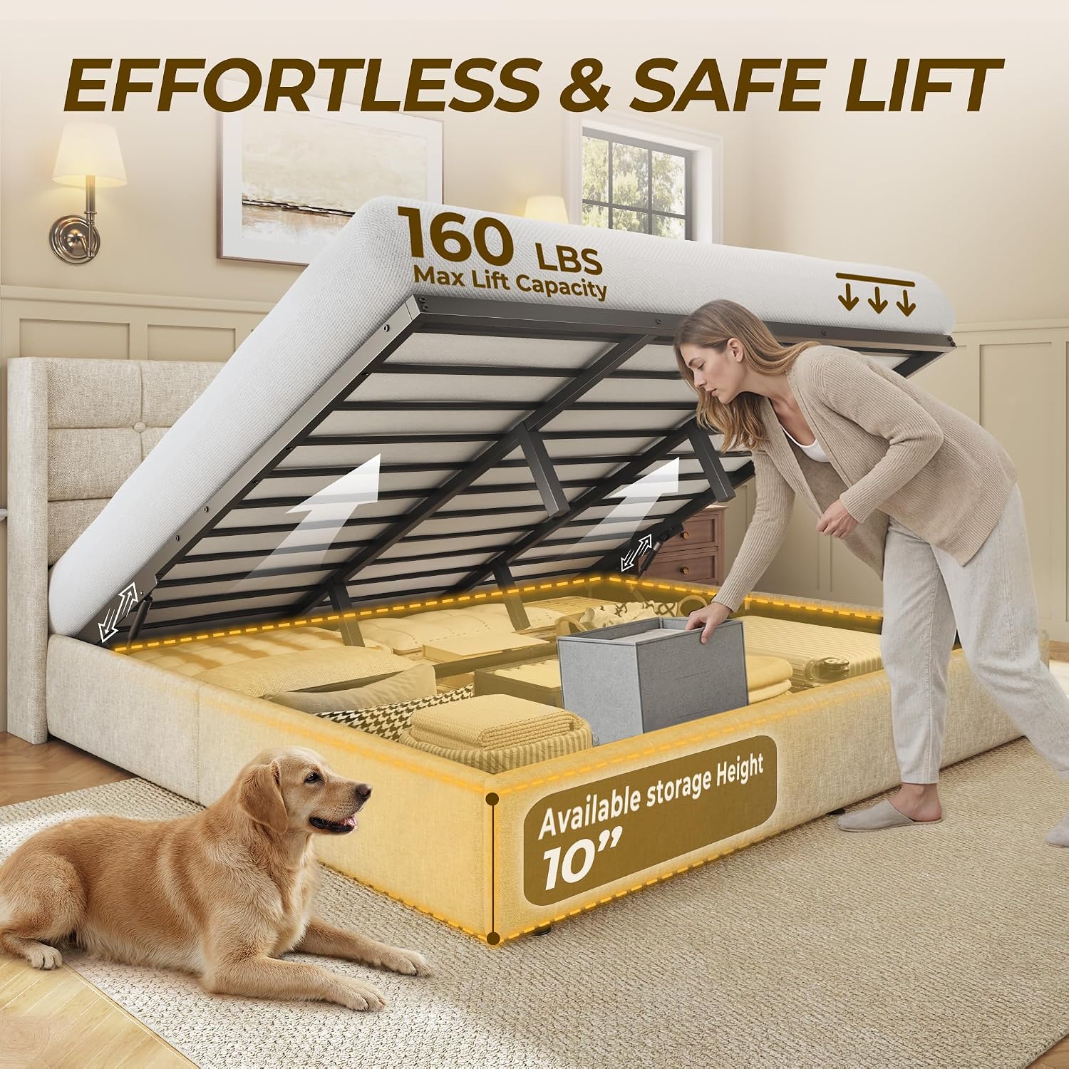Кровать King Size с подъемным  – обзор и цена Gas Lift Storage Bed Hydraulic