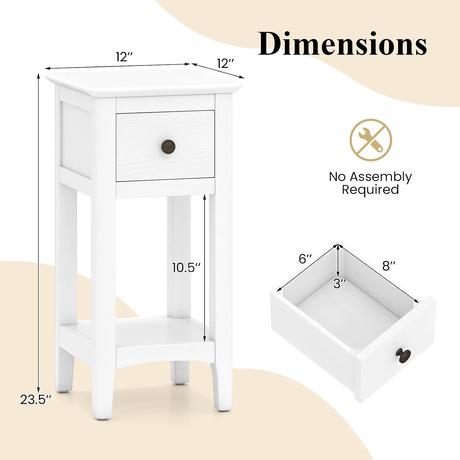 Узкие прикроватные столики с в – обзор и цена Solid Wood Nightstand 2 Drawers