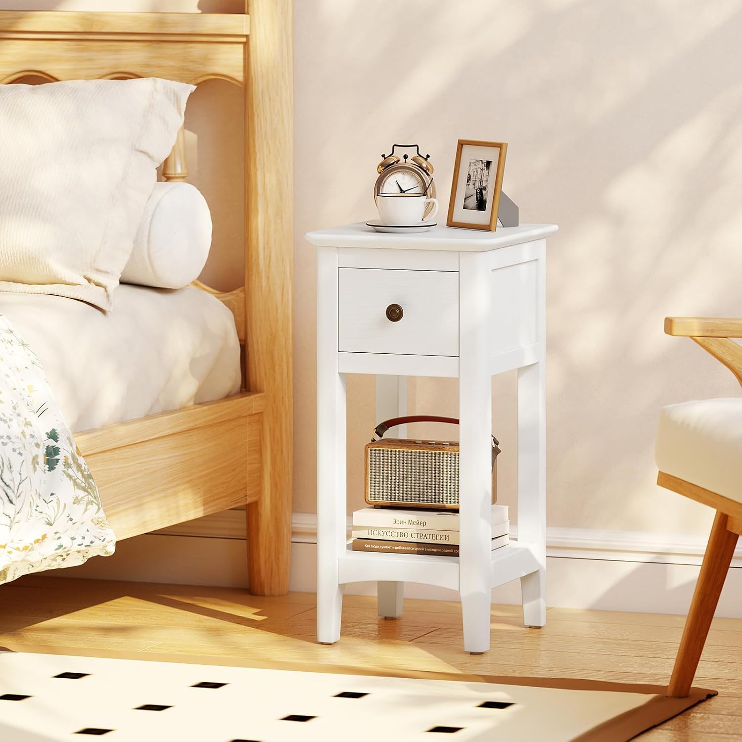 Узкие прикроватные столики с в – обзор и цена Solid Wood Nightstand 2 Drawers