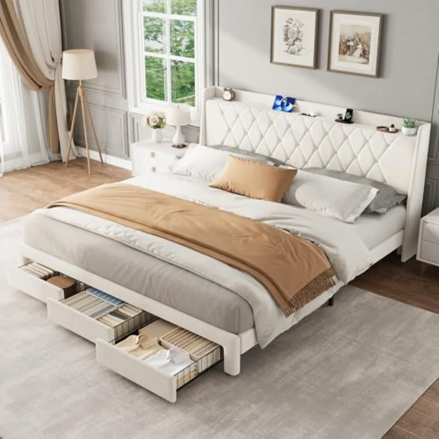 Кровать-платформа размера «Kin – обзор и цена King Size Bed Frame With Storage Drawers