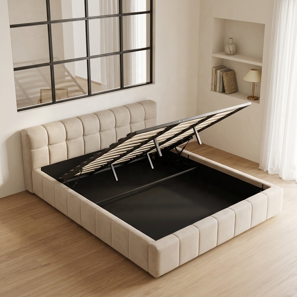 Современная мягкая кровать с о – обзор и цена Gas Lift Storage Bed Hydraulic